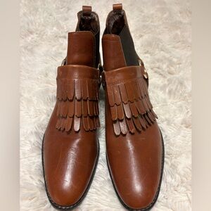 Marc Fisher Brown LTD Rayna Fringe Moto Booties - Size 8.5